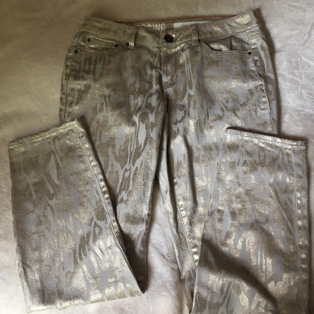 DKNY Slim Fit Low Gold Animal Print  pants size10